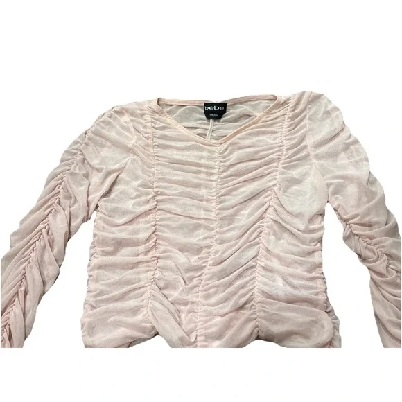 Y2K BEBE Top Size Small Pink Lace Sheer Stretch Coquette Dainty Fairygoth - Picture 2 of 5